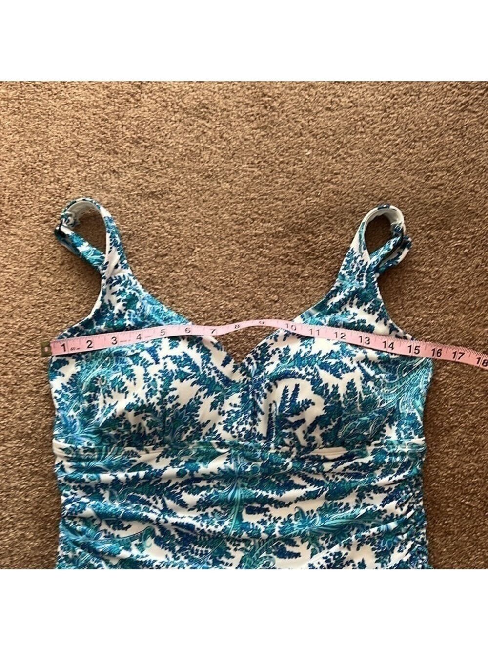 Catalina one piece swimsuit. Blue floral, preowned, Size 1X, 16W. - Picture 10 of 13